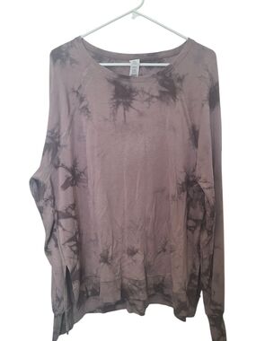 JoyLab Gray and Black Tie-Dye Long Sleeve Top